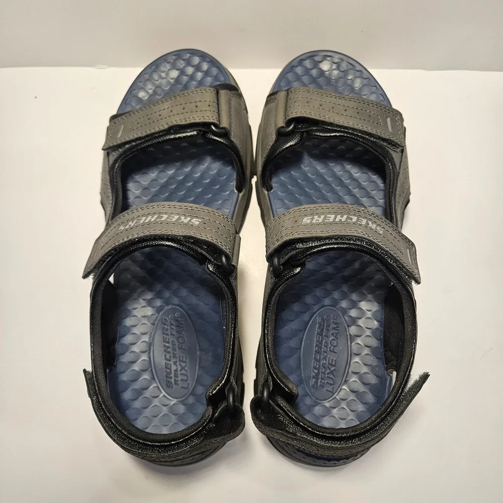 Skechers Relaxed Fit Tresmen Garo‎ Luxe Foam Sandals Mens 10 Charcoal Gray Blue